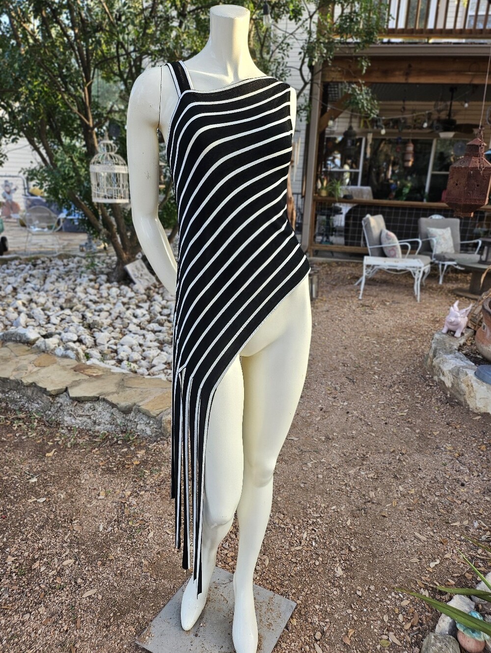 Yon Design Ft Lauderdale Black and White Asymmetric Striped Women's Tank Top OS